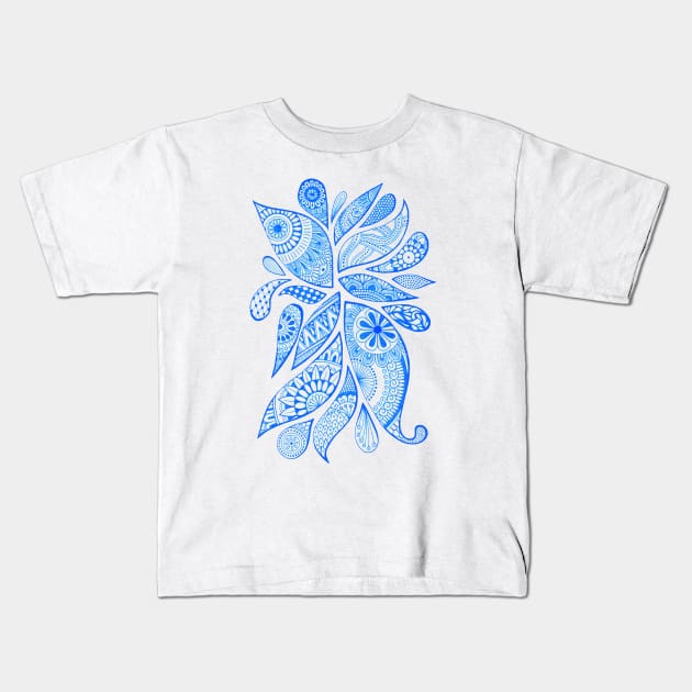 Abstract Zentangle Swirls Design (blue on white) Kids T-Shirt by calenbundalas